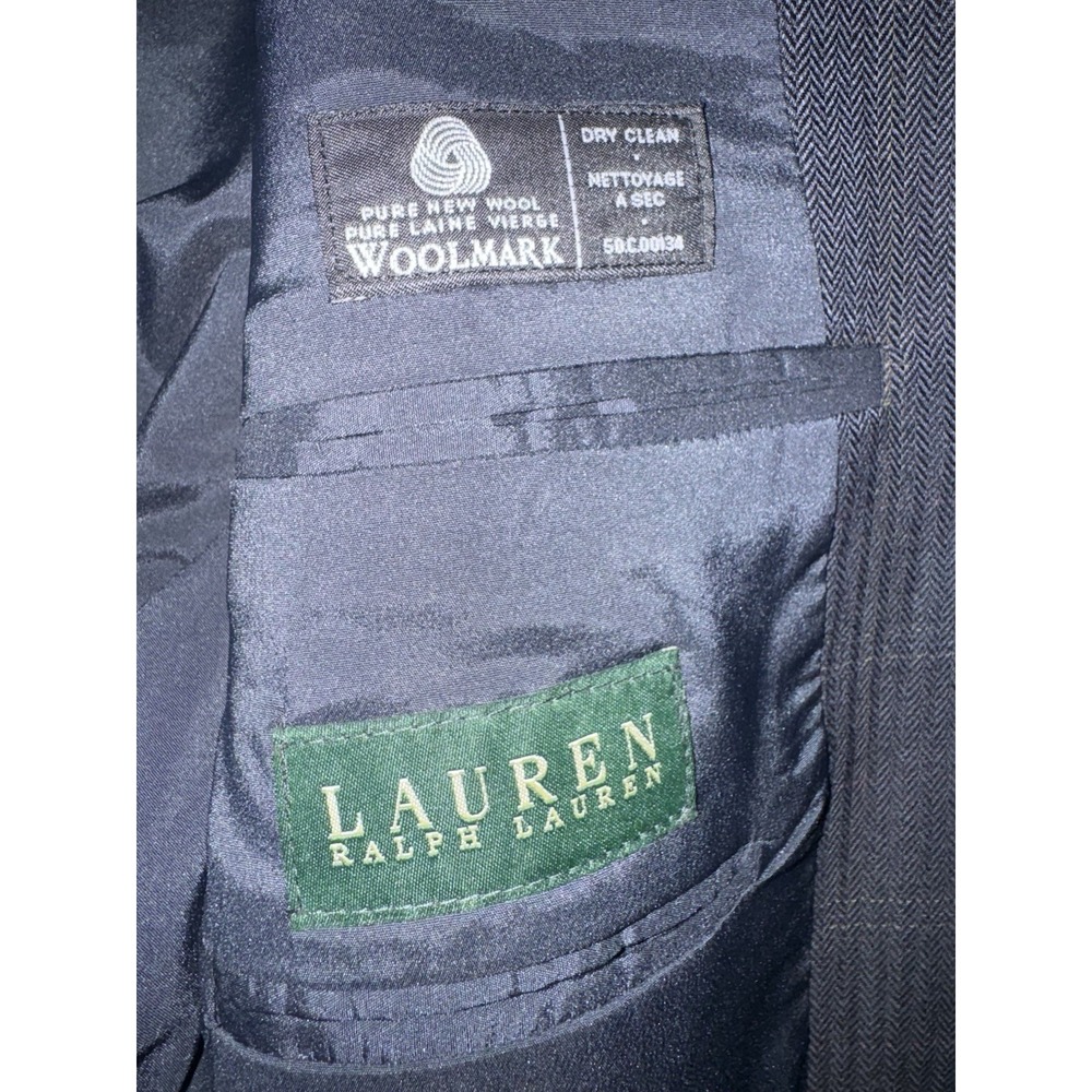 Lauren Ralph Lauren 100% Wool Herringbone Blue Blazer Size 42S - Picture 15 of 16
